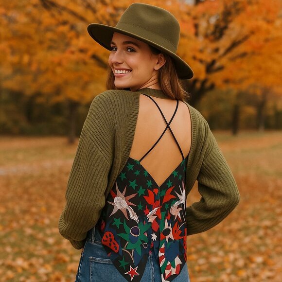 Scotch & Soda Le Jardin D' Apus Open Back Blouse Sleeveless Multicolor RARE Top - Picture 4 of 13